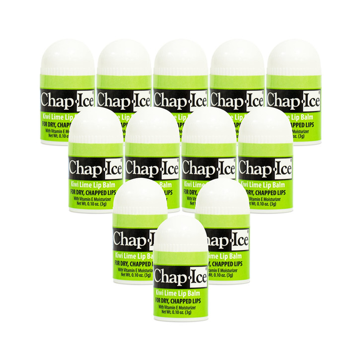 ChapIce 12Count Mini Kiwi Lime Lip Balm Lip Balm Pack Fortified with Vitamin E for Dry Cracked Lips Made in USA