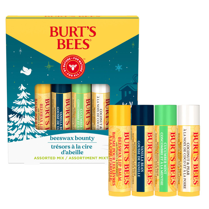 Burts Bees Christmas Gifts 4 Lip Balm Stocking Stuffers Products Assorted Mix Set Classic Beeswax Vanilla Cucumber Mint