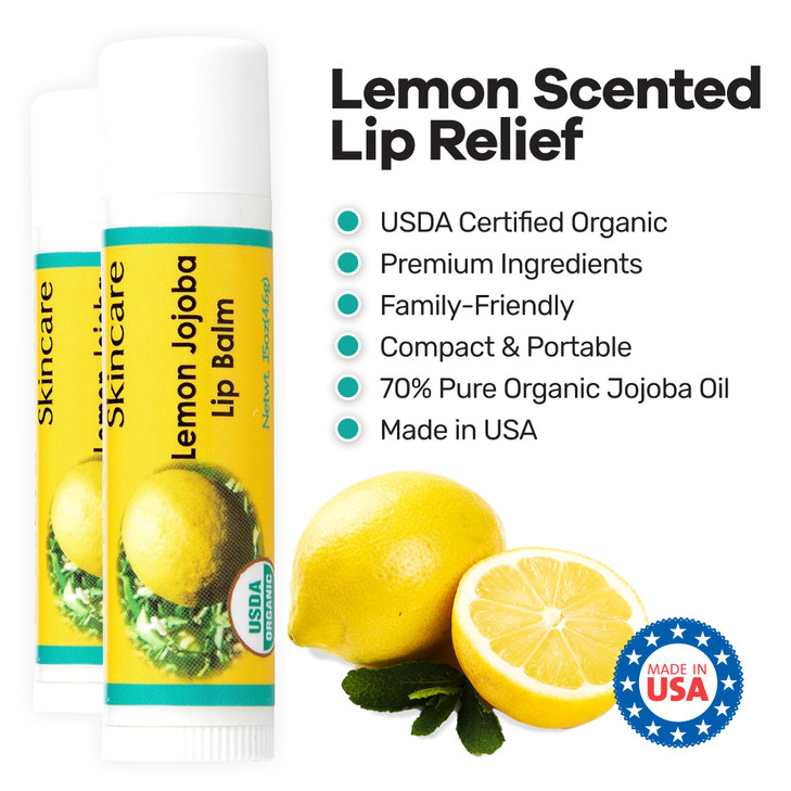 Desert Oasis Skincare USDA Organic Lemon Lip Balm 70 Jojoba Oil with Beeswax Steam Distilled Lemon Essential Oil Natural