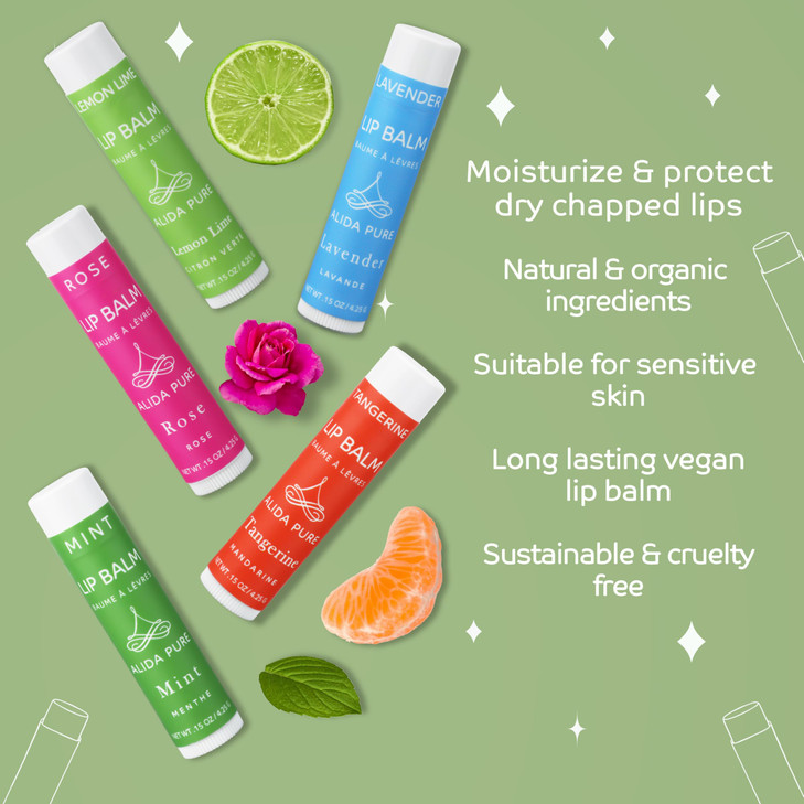 ALIDA PURE Aria Lip Balm Collection Vegan Set Beeswax Free with Organic Jojoba and Avocado Oil Vitamin E Natural Moistur