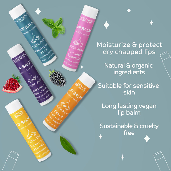 ALIDA PURE Duet Lip Balm Collection Vegan Set Beeswax Free with Organic Jojoba and Avocado Oil Vitamin E Natural Moistur