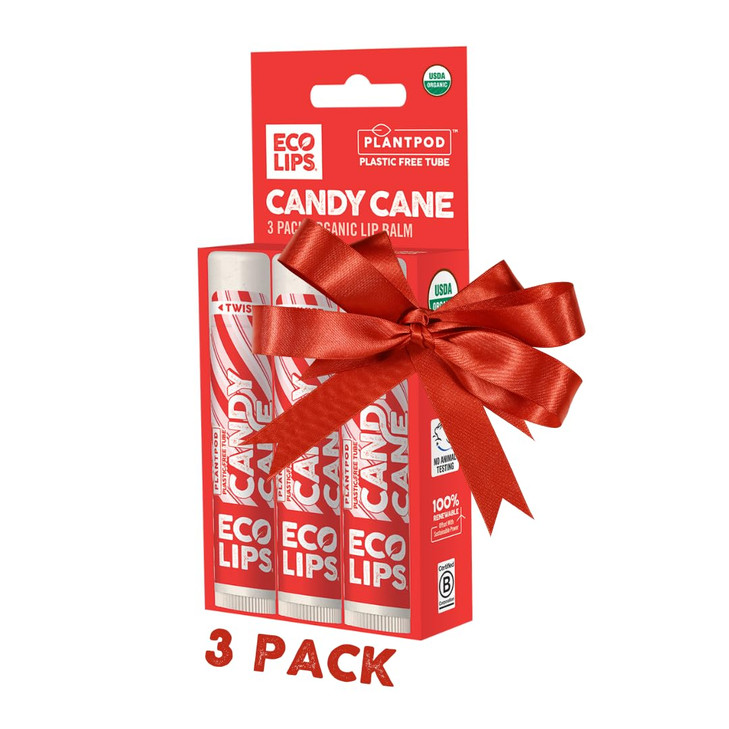 Eco Lips Organic Candy Cane Moisturizing Lip Balm Organic Coconut Oil and Sunflower Wax Soothe Moisturize Dry Cracked an