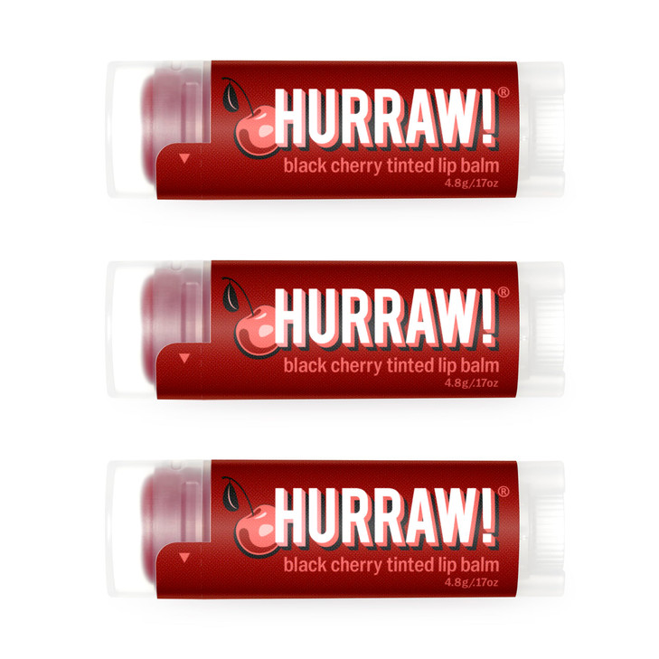 Hurraw Black Cherry Tinted Lip Balm 3 Pack Sheer Red Tint Organic Certified Vegan Cruelty and Gluten Free NonGMO 100 Nat