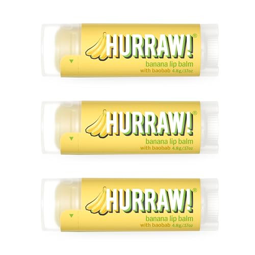 Hurraw Banana Lip Balm 3 Pack Organic Certified Vegan Cruelty and Gluten Free NonGMO 100 Natural Ingredients Bee Shea So