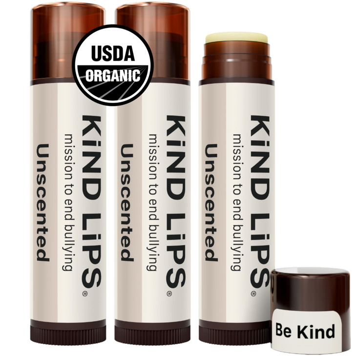 Kind Lips USDA Organic Lip Balm Unscented 3 Pack 100 Natural Moisturizing Lip Care with Beeswax Hydrates Nourishes Dry C