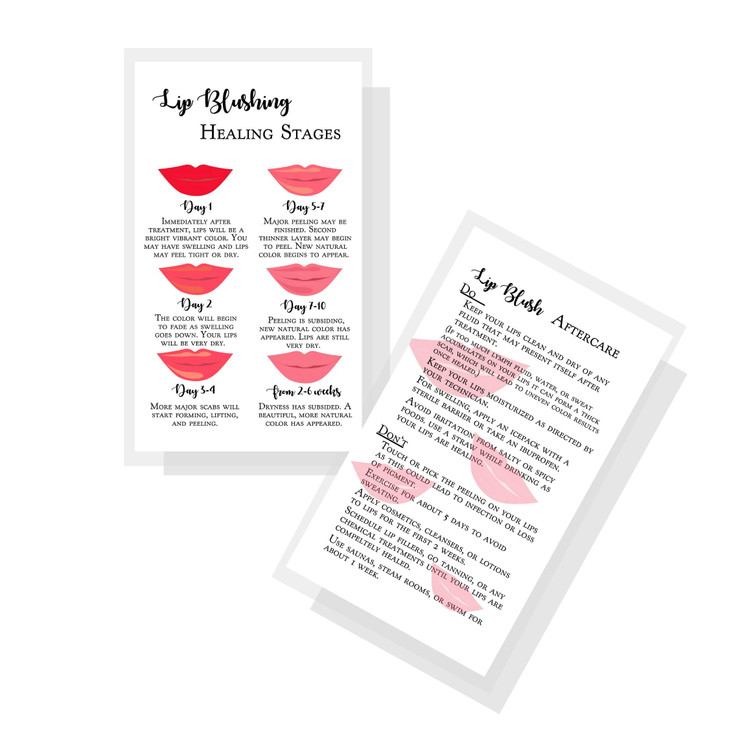 Lashicorn Lip Blush Stages of Healing Aftercare Instructions Cards Package of 50 Double Sided Size 2 x 35 inches Busines