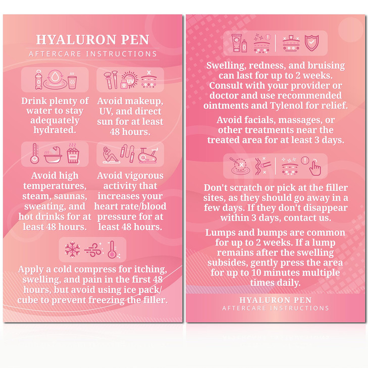 Havongki 100 Pack Premium Hyaluron Pen Lip Filler Aftercare Instructions Card 2 x 35 Accessories Supplies Kit Care HP01A