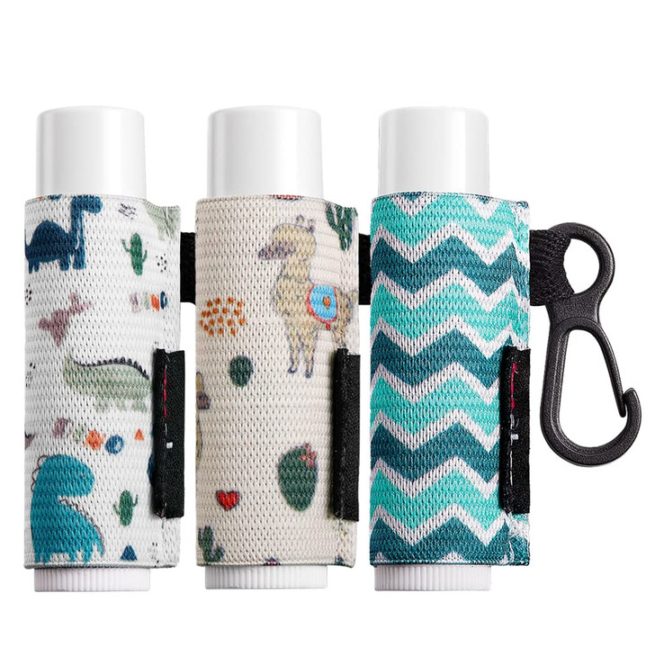 HEYSKAY Lip Balm Holder Sleeves Keychain Chapstick Elastic Sleeves DinausaurSheepWave strip