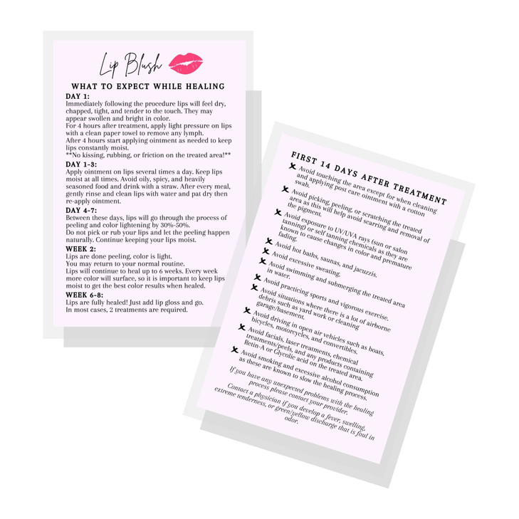 Lip Blush What to Expect When Healing Cards Package of 30 Double Sided Size 4x6 inches Postcard PMU Lavender with Lips D