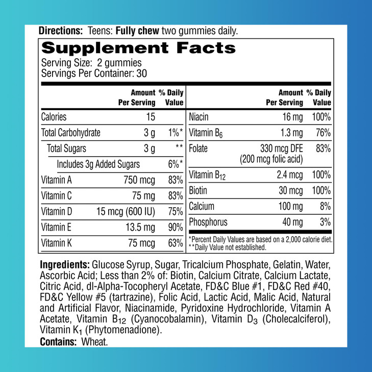 One A Day Teen for Him Multivitamin Gummies, Gummy Multivitamins with Vitamin A, C, D, E and Zinc for Immune Health Support, Physical Energy & more,
