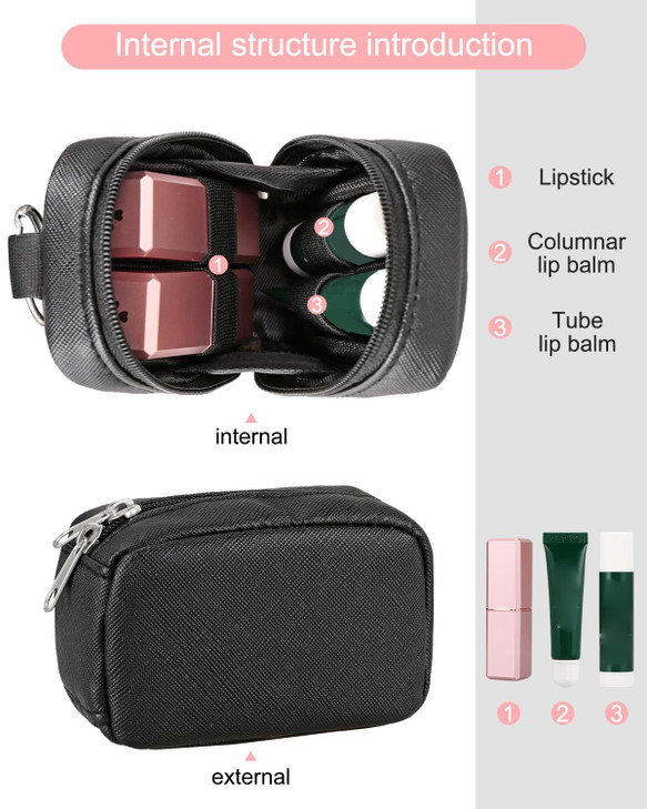 Meiiy Chapstick Holder Bag Small Lip Balm Sleeve Pouch Lipstick Portable Storage Bag Lip Gloss Case With Hook Accessorie