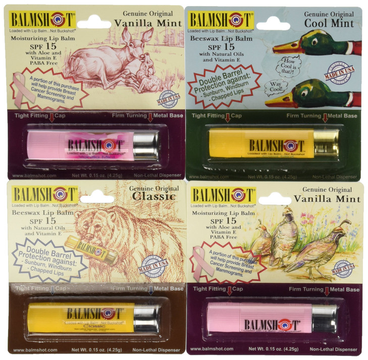 BALMSHOT Lip Balm Multipack of four 4 BALMSHOT SPF 15 Lip Balms