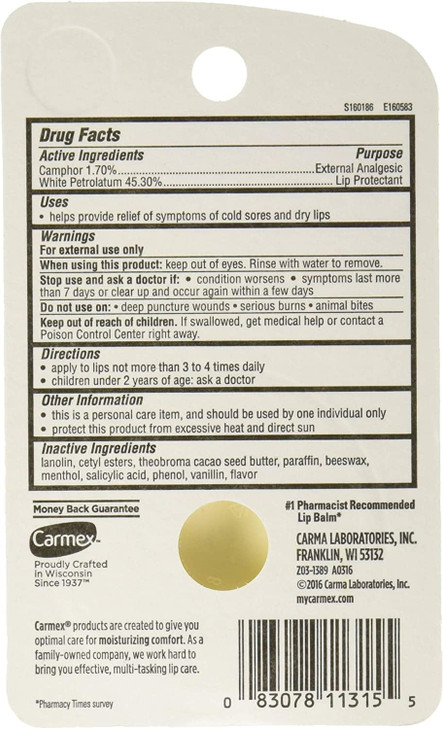 Carmex Classic Lip Balm Medicated 025 oz Pack of 10