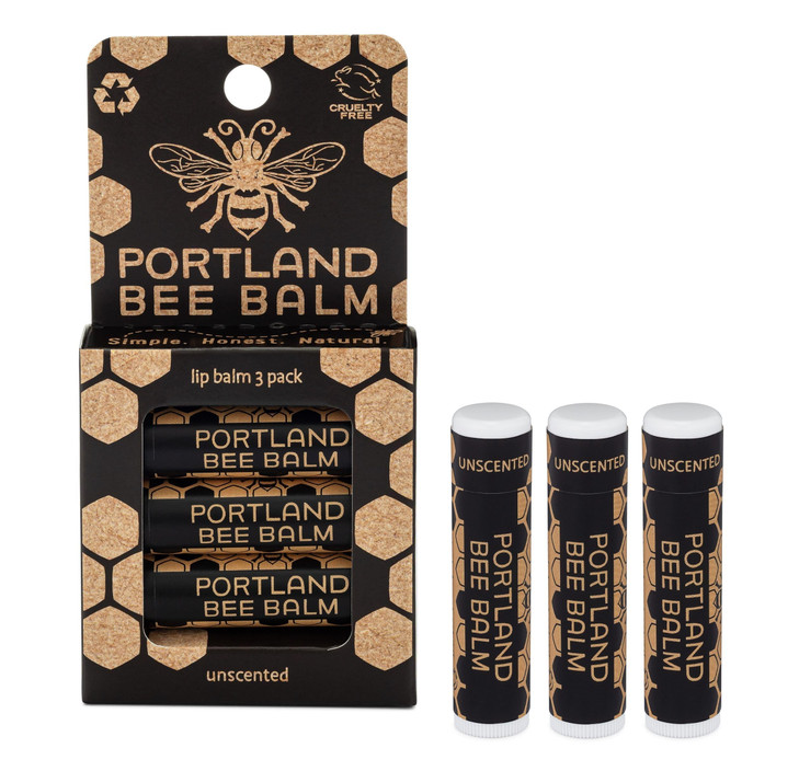 Portland Bee Balm All Natural Handmade Beeswax Based Lip Balm Unscented 3 Count