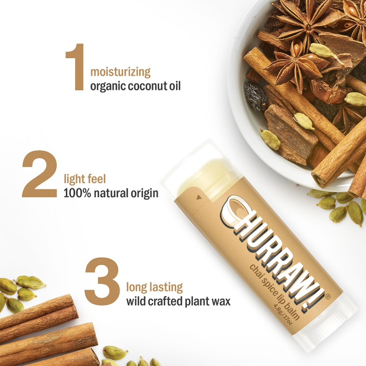 Hurraw Chai Spice Lip Balm 3 Pack Organic Certified Vegan Cruelty and Gluten Free NonGMO 100 Natural Ingredients Bee She