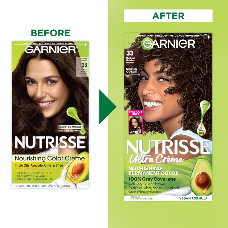Garnier Nutrisse Ultra Crème Hair Color, Permanent Hair Dye with 100% Gray Coverage, Vegan & Cruelty-Free, 33 Darkest Golden Brown (Caramel Fudge), 1 online at globaldelivered