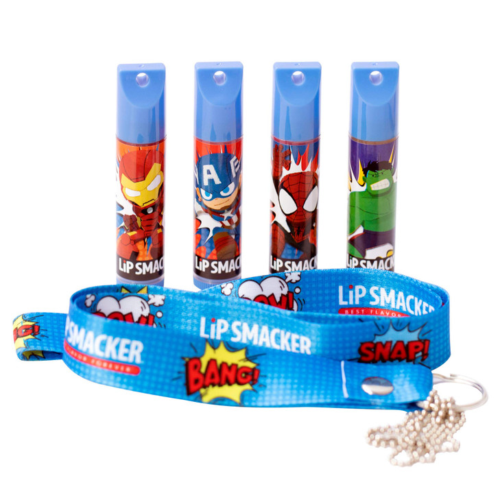 Lip Smacker Marvel 4 piece lanyard set lip balm for kids Iron Man Captain America Spider Man Hulk