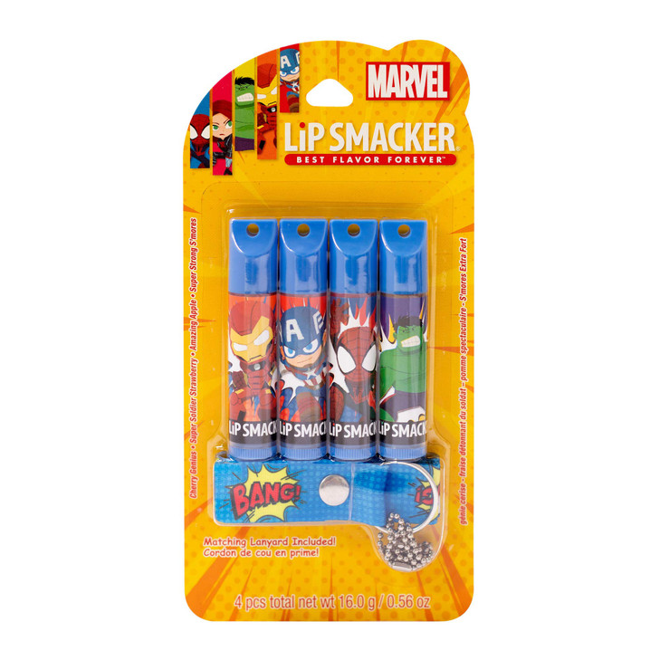 Lip Smacker Marvel 4 piece lanyard set lip balm for kids Iron Man Captain America Spider Man Hulk