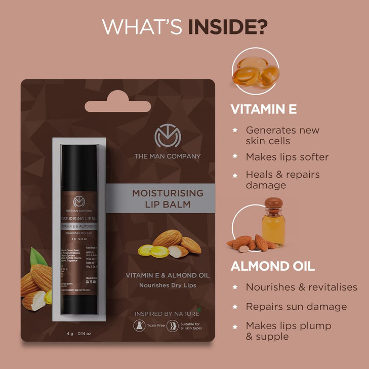 The Man Company Nourishing Lip Balm with Vitamin E Almond Olive Oil Soft Supple Moisturizes Free from DryChapped Lips 4g