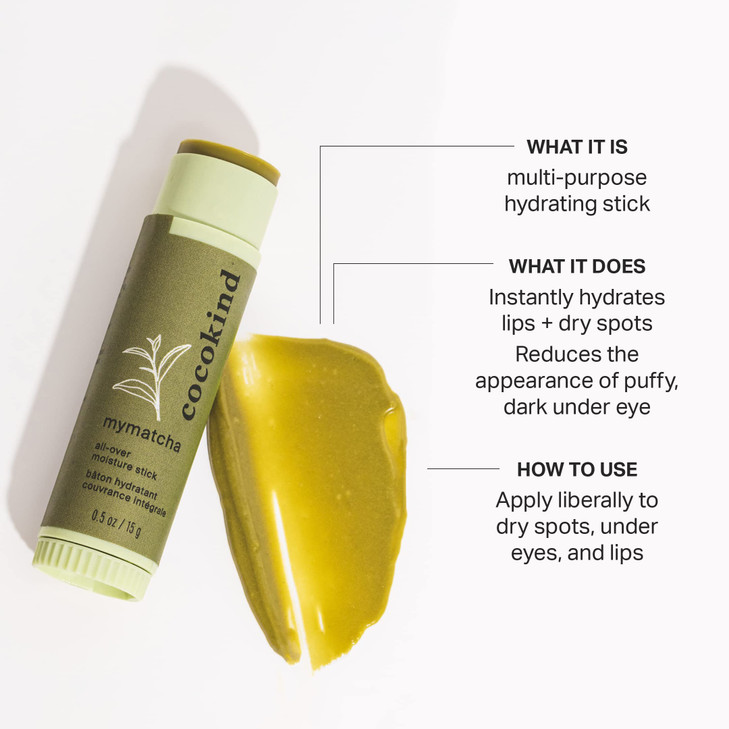 Cocokind Mymatcha AllOver Moisture Stick Lip Balm and Eye Cream for Dry Skin 05 Oz