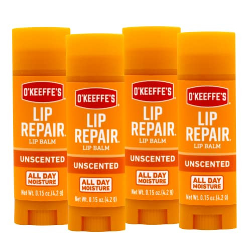 OKeeffes Unscented Lip Repair Lip Balm for Dry Cracked Lips Stick Pack of 4