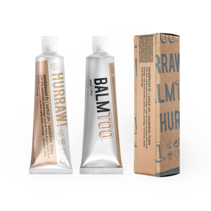 Hurraw Balmtoo Squeezable Balm Sandalwood Fir Thick ultramoisturizing Anywhere application Body face lips neck fingers t