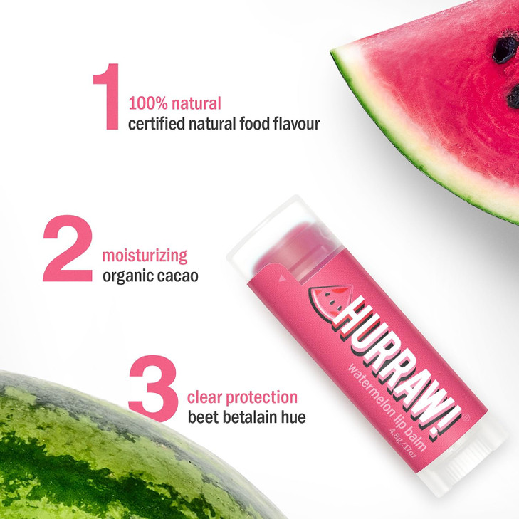 Hurraw Watermelon Lip Balm Organic Certified Vegan Cruelty and Gluten Free NonGMO 100 Natural Ingredients Bee Shea Soy a