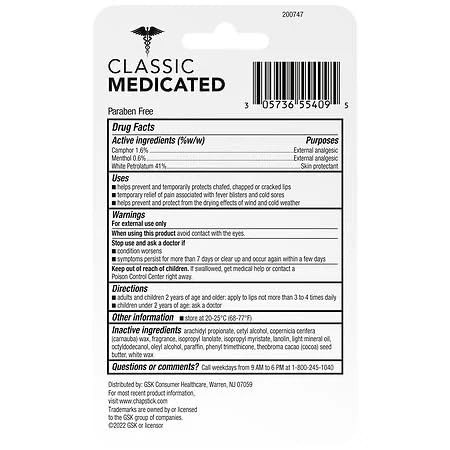 ChapStick Classic Medicated Lip Balm Skin Protectant 3 Pack