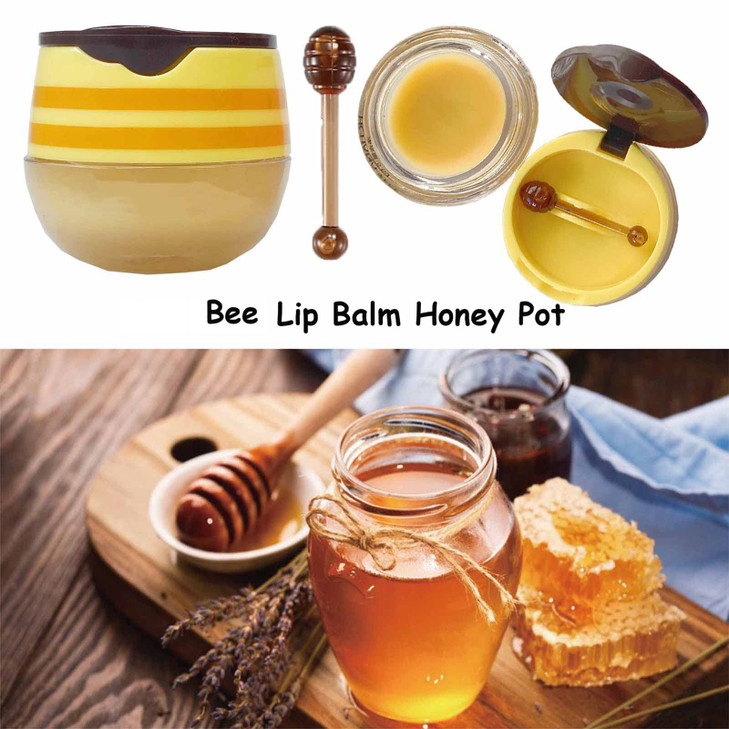 2PCS Bee Lip Balm Honey Pot Honey Strawberry Propolis Moisturizing Hydrating Prevention Dry and Cracked Lip Scrubs Exfol
