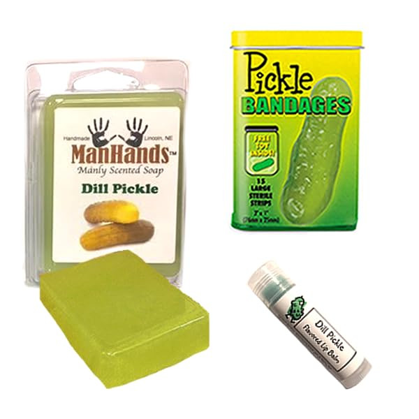 Pickle Bath Grooming Sampler Gift Pack 3pc Set Dill Pickles Lip Balm Pickle Bandages Pickle Soap