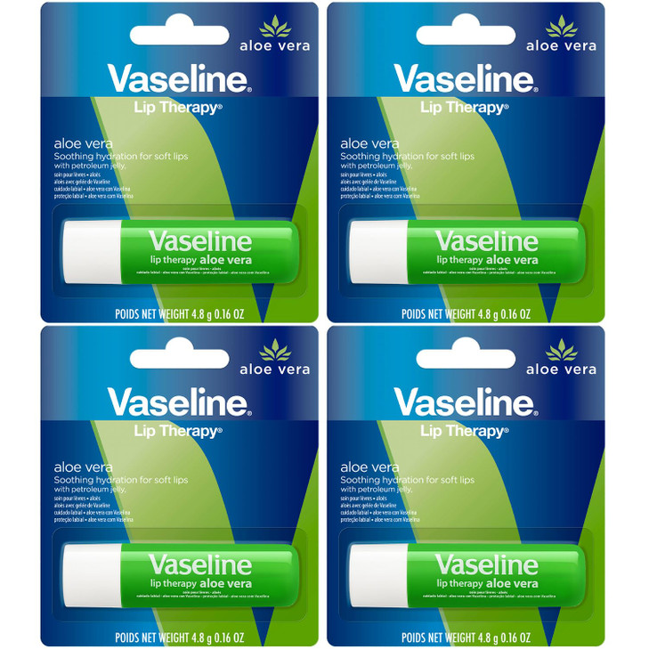Vaseline Lip Therapy Care Aloe Fresh FastActing Nourishment Ideal for Chapped Dry Cracked or Damaged Lips Lip Balm 4Pack