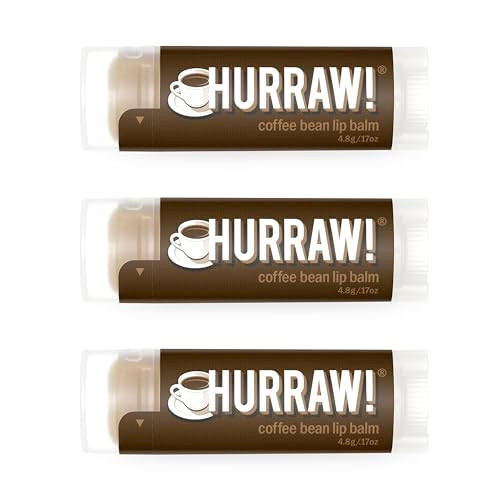 Hurraw Coffee Bean Lip Balm 3 Pack Organic Certified Vegan Cruelty and Gluten Free NonGMO 100 Natural Ingredients Bee Sh