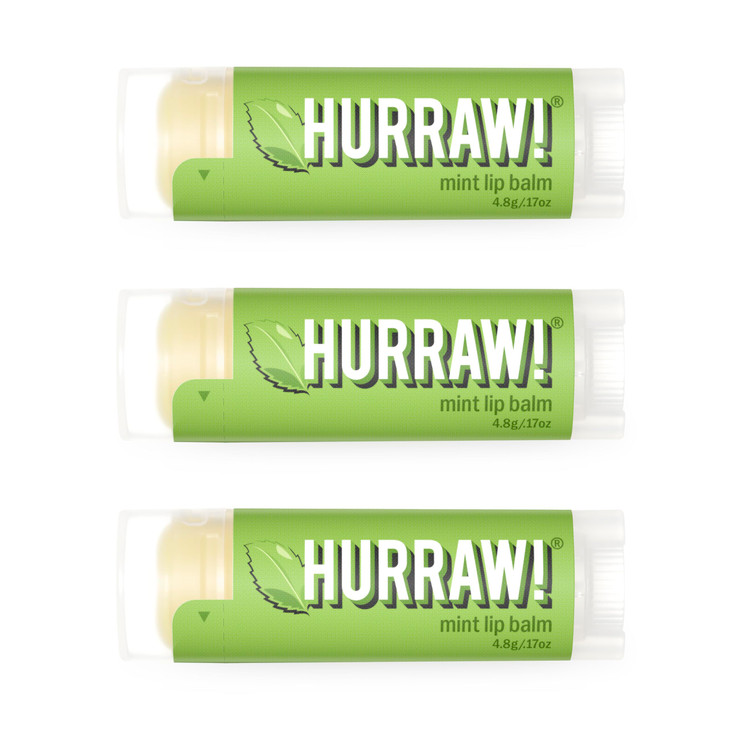 Hurraw Mint Lip Balm 3 Pack Organic Certified Vegan Cruelty and Gluten Free NonGMO 100 Natural Ingredients Bee Shea Soy