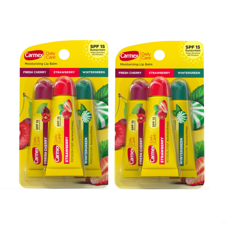 Carmex Daily Care Moisturizing Lip Balm Tubes with SPF Fresh Cherry Strawberry and Wintergreen Lip Balm Pack 035 OZ 4 Co
