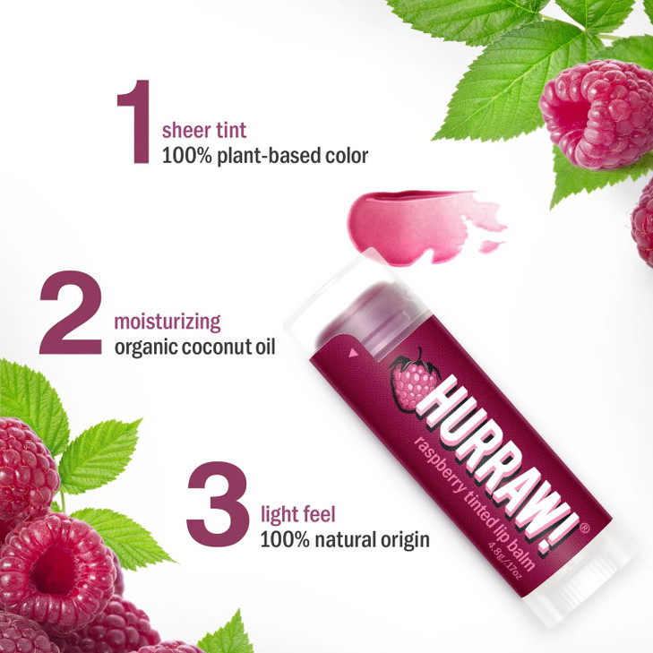 Hurraw Raspberry Tinted Lip Balm 2 Pack Sheer Berry Tint Organic Certified Vegan Cruelty and Gluten Free NonGMO 100 Natu