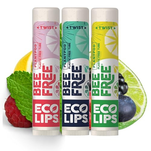 Eco Lips Bee Free Variety Pack Vegan Lip Balm Candelilla Wax Cocoa Butter Coconut Oil Lip Care Soothe Moisturize Dry Cha