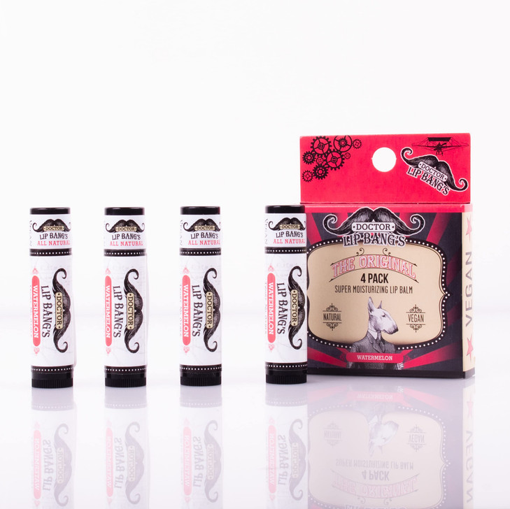 Doctor Lip Bangs Super Moisturizing Lip Balm 4 Pack Watermelon ALL NATURAL CRUELTY FREE 100 VEGAN FOR DRY CRACKED LIPS