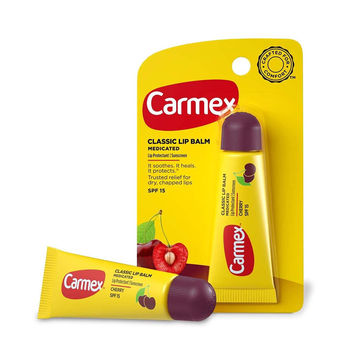 Carmex Classic Lip Balm Cherry SPF 15 035 Ounce Pack of 3 Tube in Blister Pack Presentation may vary