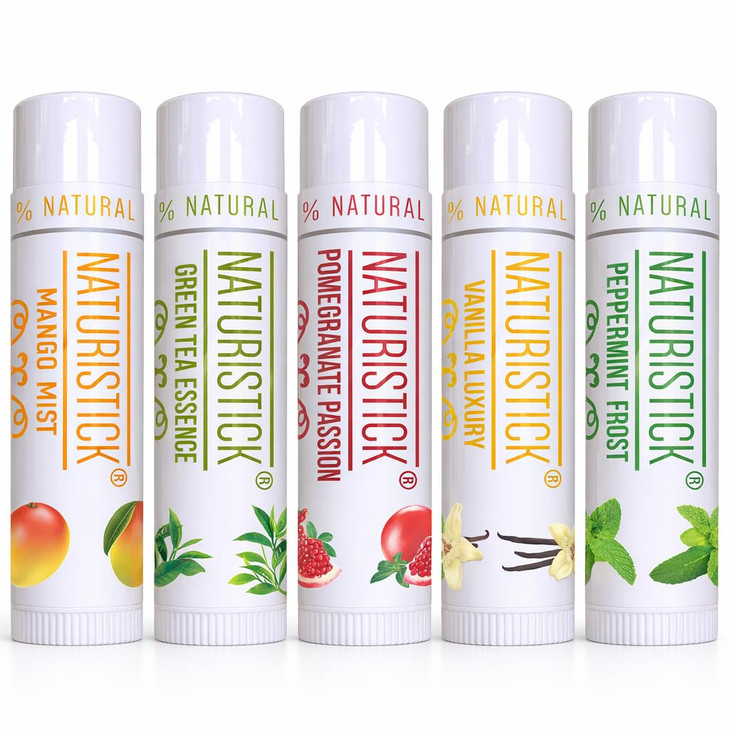 5Pack Premium Beeswax Lip Balm by Naturistick ChemicalFree 100 Natural Chapstick for Dry Chapped Lips Made with Coconut