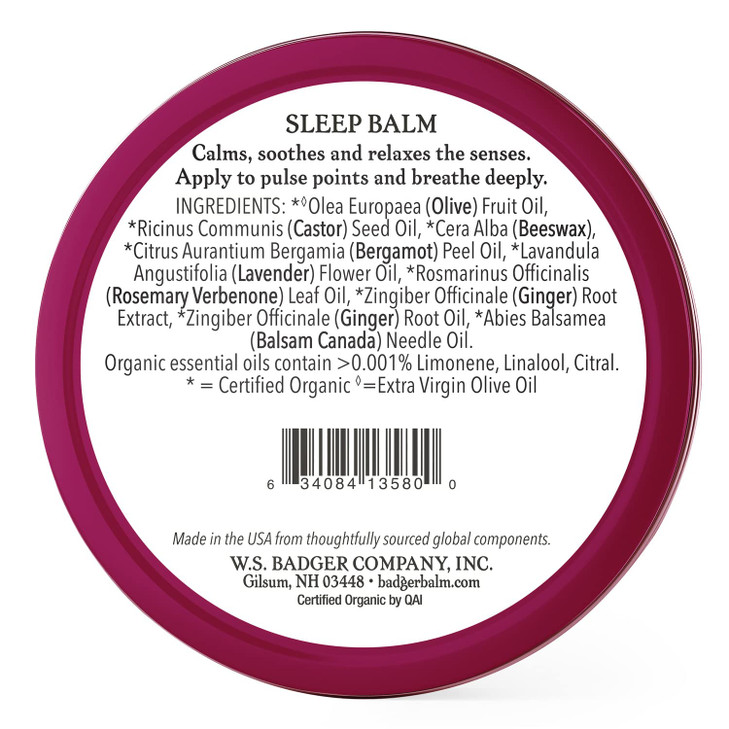 Badger Natural Sleep Balm Lavender Bergamot Relaxing and Calming Balm for Children and Adults 2 oz