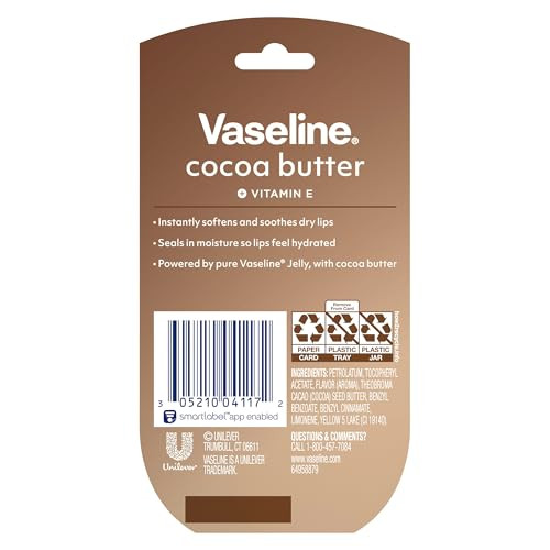 Vaseline Lip Therapy Cocoa Butter 4Pack Mini Lip Balms for Soft Glowing Lips 025 Oz Ea