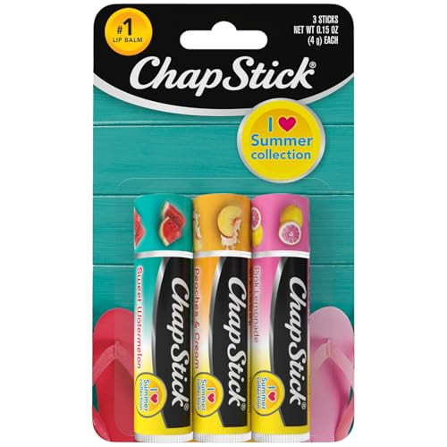 ChapStick Lip Balm I Love Summer Collection Variety 3Pack Sweet Watermelon Peaches Cream Pink Lemonade Moisturizing Lip
