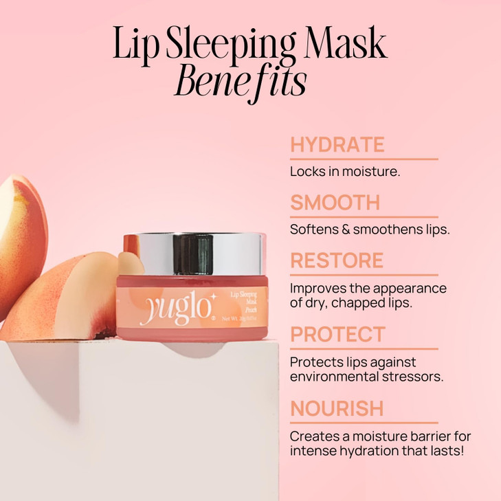 YUGLO Lip Sleeping Mask Peach Flavor Hydrating Soothing Lip Treatment for Dry Chapped Lips Plumps Moisturizes Overnight