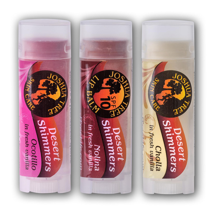 Joshua Tree Organic Lip Balm Desert Shimmer Trio Gift Set Cholla Ocotillo and Nolina