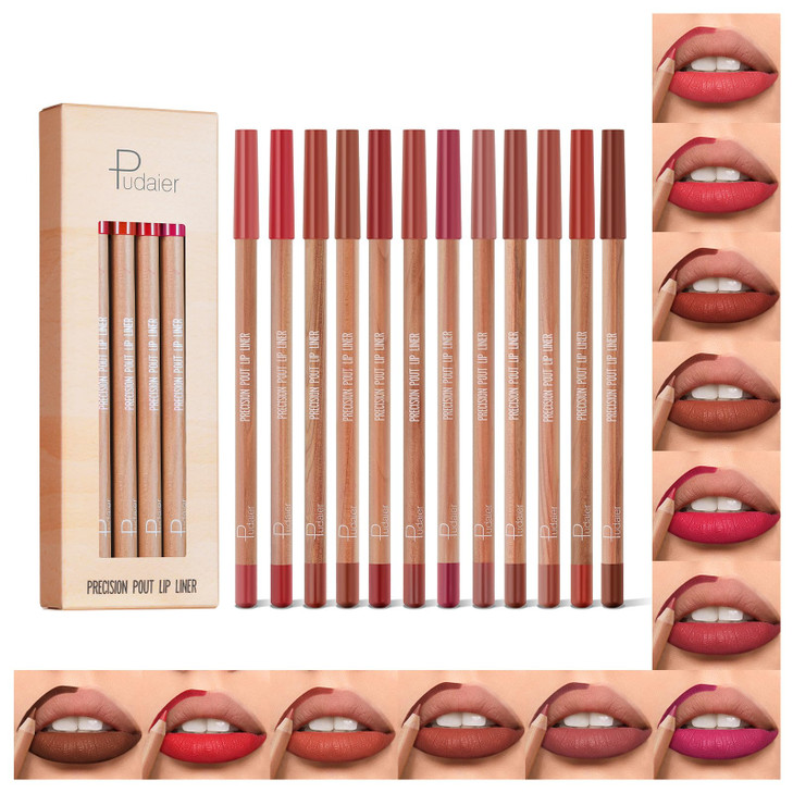 Espoce Lip Liner Set 12Pcs Pure Natural Oak Brown Pink Red Series Lip Liners Smooth and High Pigmented Lip Makeup Pencil
