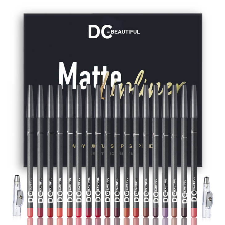 DCBEAUTIFUL 18 Colors Lip Liners Pencil Set with 2 Pencil Sharpeners Premium Waterproof Smooth Lip Pencils Long Lasting