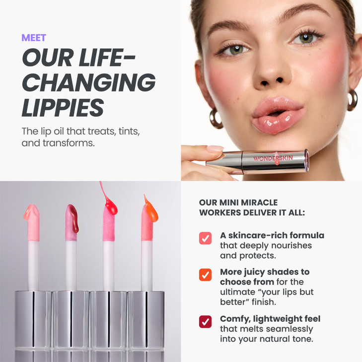Wonderskin Lip Oil Rehab Serum Tinted Lip Oil Hydrating Moisturizing and NonSticky Coral Pink Tint Serum for Dry Lips Lo