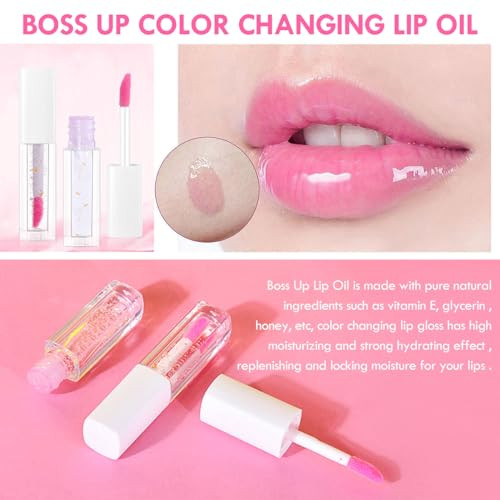 Aaiffey Boss Up Lip OilBoss Up Cosmetics Color Changing Lip Glow OilBoss Up Lip Gloss Transparent Moisturizing Transpare