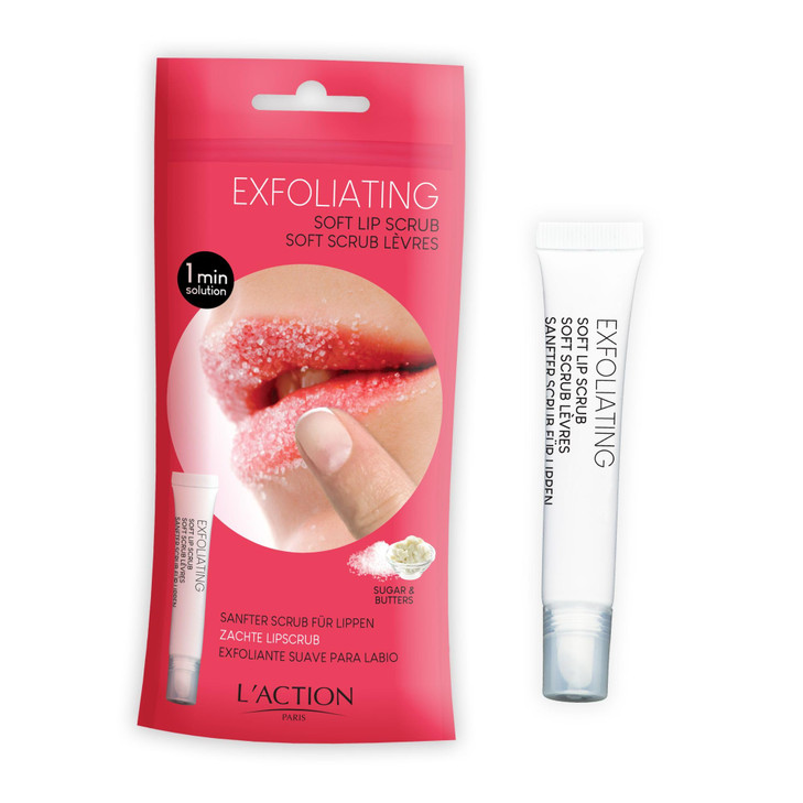 LAction Paris Exfoliating Soft Lip Scrub Smooth and Plumped Lips Sugar Crystals for Gentle Exfoliation Slanted Applicato