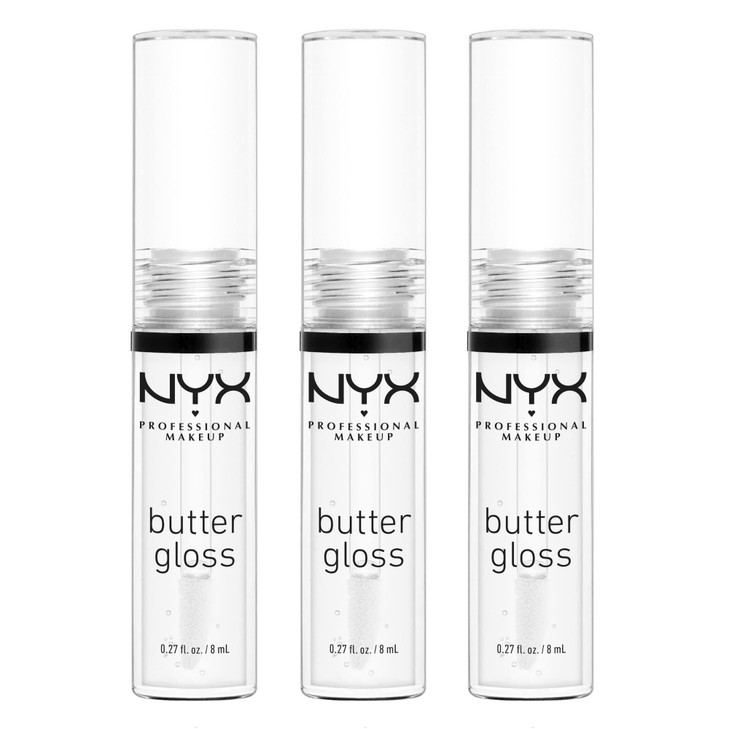 NYX PROFESSIONAL MAKEUP Butter Gloss NonSticky Lip Gloss Sugar Glass Clear Pack Of 3